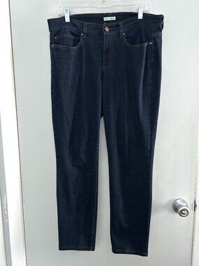 Eileen Fisher Women’s Slim Straight Leg Jeans Sz 12 Blue Dark Wash Denim Stretch